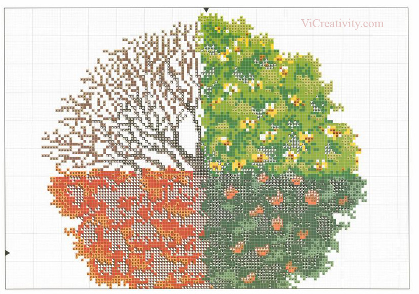 Дерево «времена года» схема для вышивки крестиком vicreativity 3